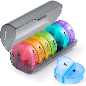 Sukuos Large Weekly Pill Organizer 2 Times a Day, Daily Pill Box 7 Day Easy to Open, Double Protection Medicine Case for Vitamin/Fish Oil/Supplements, Black (2 Pack)