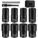 Wheel Lock Removal Kit, 10 Piece Lug Nut Remover, 1/2-Inch-Drive Impact Easy Out Bolt Extractor Socket Set for Removing Damaged, Frozen, Rusted, Rounded-Off Bolts, Nuts & Screws