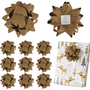 LiBongTa 4.5 Inch Brown Velvet Ribbon Gift Bow Decorative Bows, Premade Christmas Bows for Gift Wrapping Self Adhesive, Wrapping Bows for Presents, Party Favor, Holiday, Wedding, Birthday-12 Counts