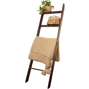 Blanket Ladder, 5-Tier Wooden Quilt Stand, Decorative Ladder Shelf, Leaning Shelf, Wall Leaning Blanket Ladder Towel Storage Rack for Living Room (Brown)