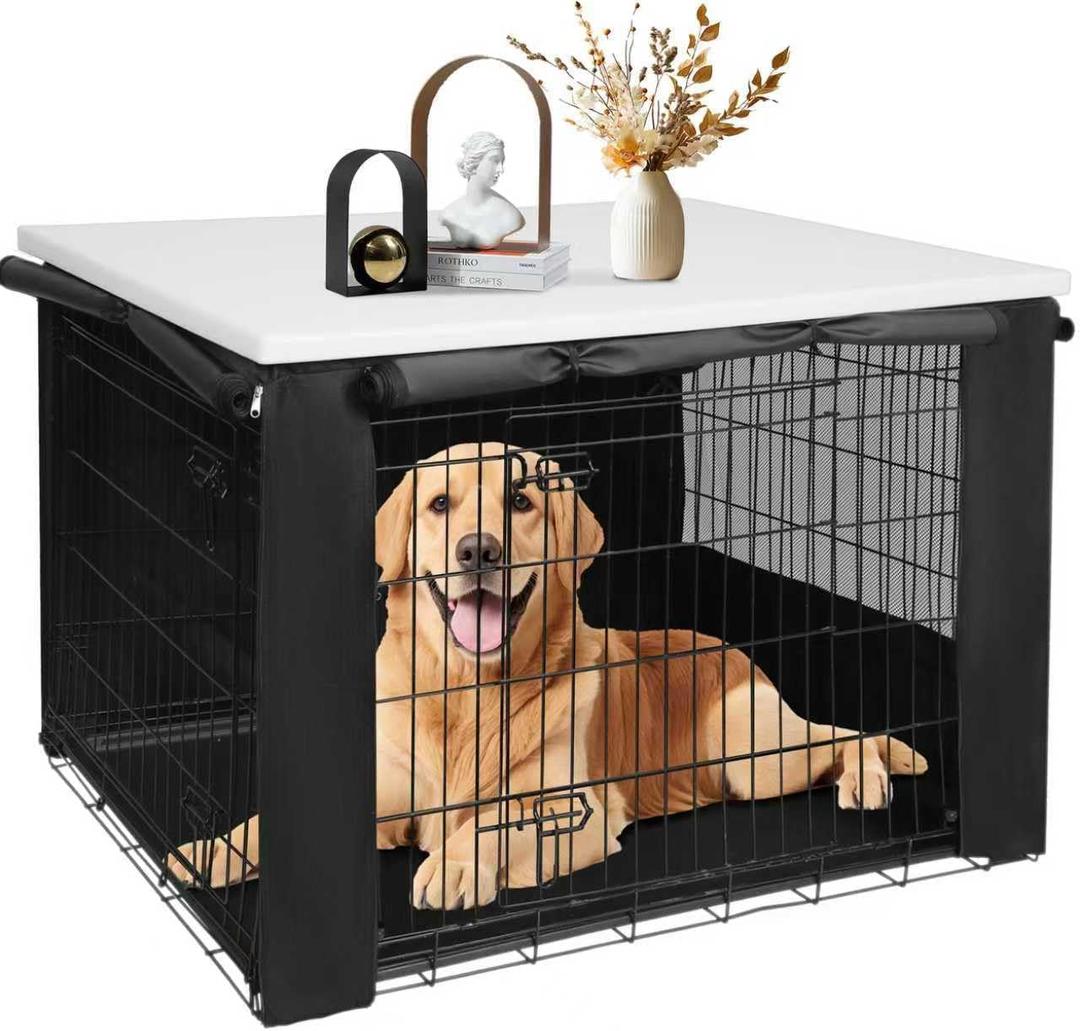 Rockever Dog Crate Cover with Tabletop for 42 Inch Dog Cage, Heavy Duty Dog Kennel Cover, Waterproof UV-Resistant Polyester Pet Kennel Cover (Crate Not Include) Rockever Dog Crate Cover with Tabletop for 42 Inch Dog Cage, Heavy Duty Dog Kennel Cover, Waterproof UV-Resistant Polyester Pet Kennel Cover (Crate Not Include)