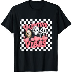 Retro Groovy Mask Valentine Vibes Horror Characters Murderer T-Shirt Size XL