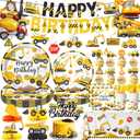 Construction Birthday Party Supplies - Plates, Napkins, Cups, Cutlery, Banner, Hanging Swirls, Honeycomb Centerpieces, Tablecloth, Folil Balloons for Boy Construction Party Decorations, Serves 24