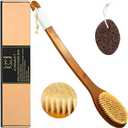 ICANdOIT-19.68Inch Natural Boar Bristles Anti-Slip Extra Long Handle Bath Brush,Bent Handle Shower Scrubber for Exfoliating,Shower Back Brush,Exfoliation Set with Pumice Stone (1 Pack)