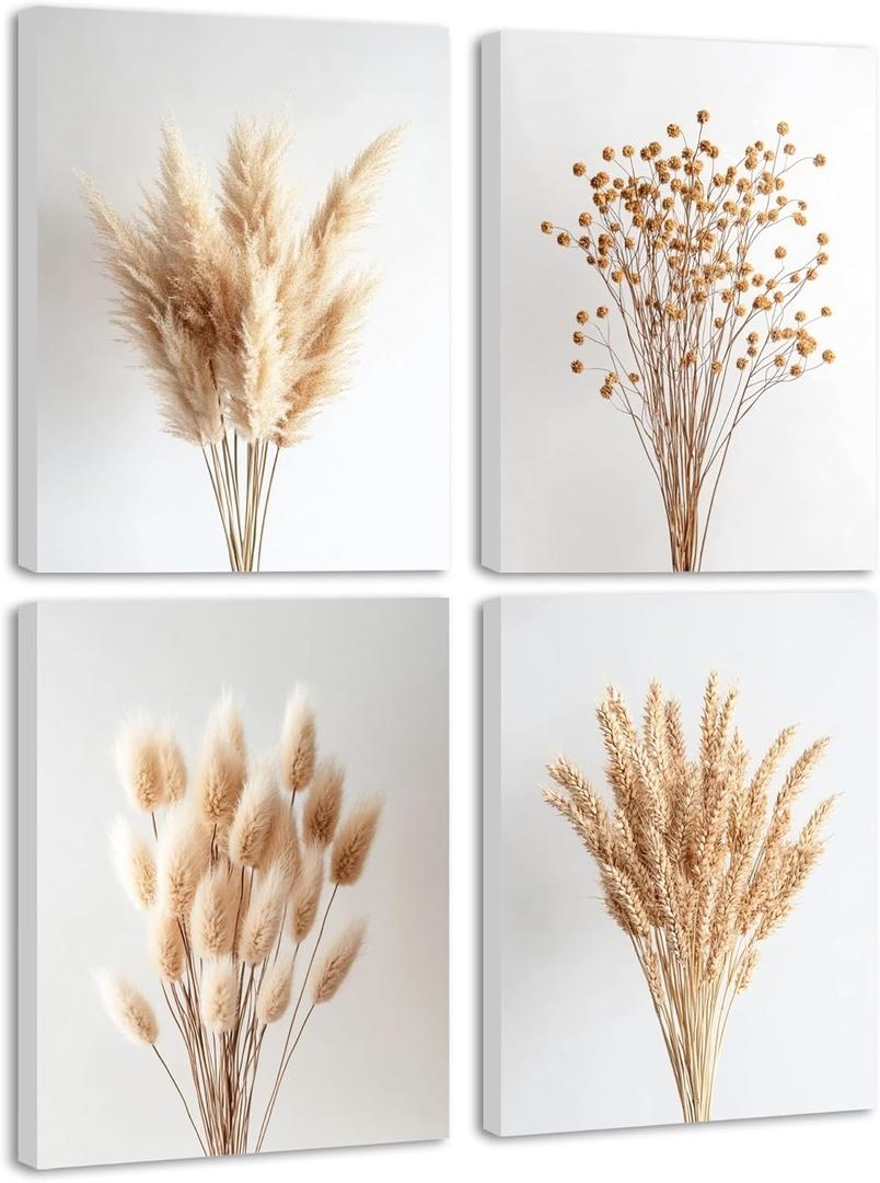 KUVIOKE Vintage Botanical Boho Framed Wall Art Set of 4 Wooded Brown Natural Minimalist Aesthetic Floral Prints Farmhouse Retro Plants Rustic Home Decor Ready to Hang 8x10inx4pcs (Framed) (Farmhouse Flower - Standard)