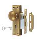 Newliplace Mortise Lock Set for Interior Door, Vintage Antique Brass Door Knobs with Lock and Skeleton Key, Replacing Old Style Doors