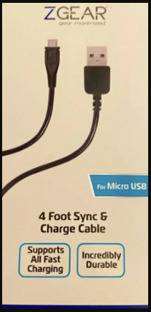 ZGear - Sync & Charge Cable For Micro-USB - 4 Foot - Black