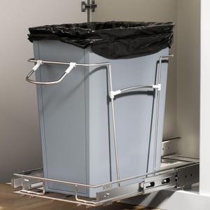 Pull Out Trash Can for Kitchen Cabinets, 35 Qt Under Sink Garbage Bin with Full Extension Slides, Fits 13" W x 18" D Opening Cabinets, Heavy-Duty Steel Organizer, Silvery (Trash Can Not Included)