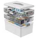 Gifhomfix 3 Tier Medicine Cabinet Organizer Large Capacity Medicine Organizer, Portable Medicine Box with Handle, Multipurpose Medical Box with Removable Tray, First Aid Boxes Empty, White