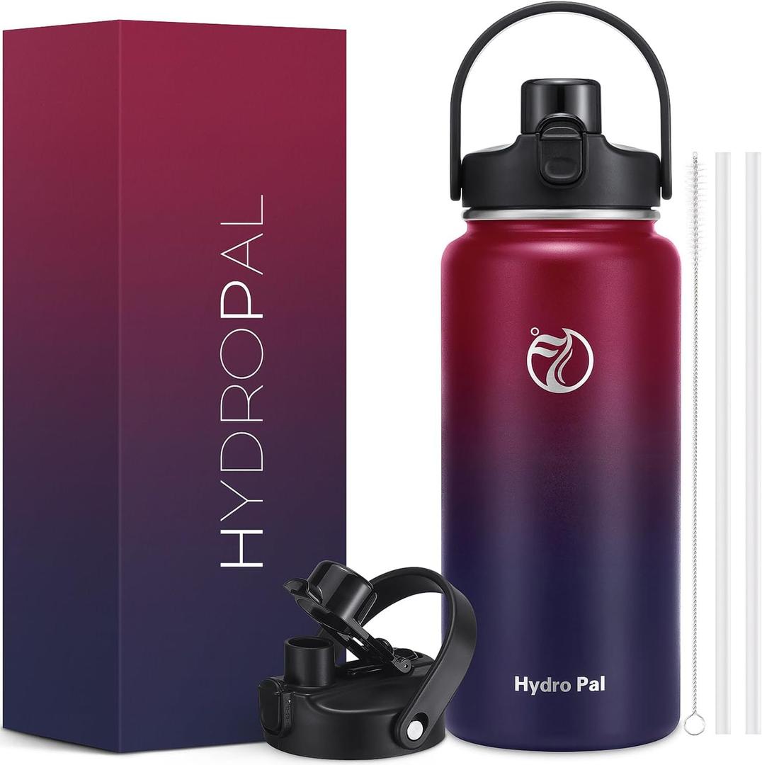 64oz Half Gallon Insulated Water Bottle with 2-in-1 Lid (Chug & Straw), Double Walled Vacuum Stainless Steel Water Bottles, Wide Mouth Leakproof Insulated Jug with Straw (Dark Rainbow)