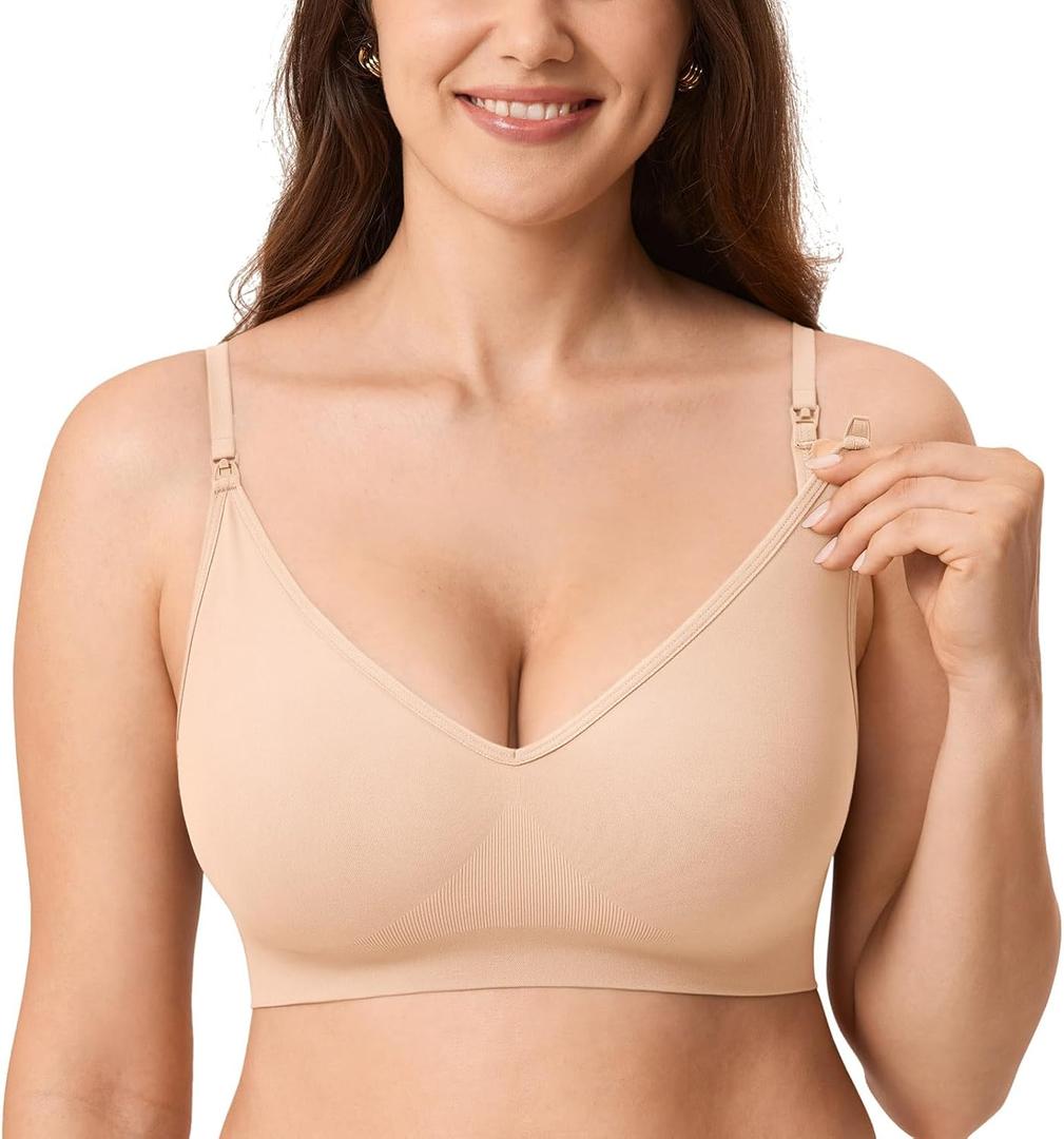 MOMANDA Seamless Nursing Bras for Breastfeeding Beige Small
