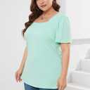 Womens Plus Size Tops Square Neck Puff Short Sleeve Loose Fit Casual Solid Summer Tee T Shirts (1X-5X)
