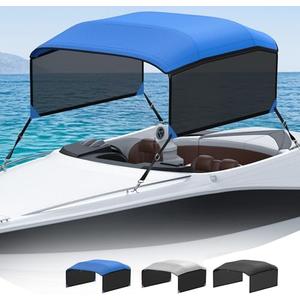 KAKIT 3 4 Bow Bimini Top Replacement Cover, 900D Oxford Bimini Tops for Boats with 2 Mesh Sidewalls, 2 Straps and Storage Boot Easy Install Zipper Closure, Replacement Boat Canopy Sun Shade No Frame