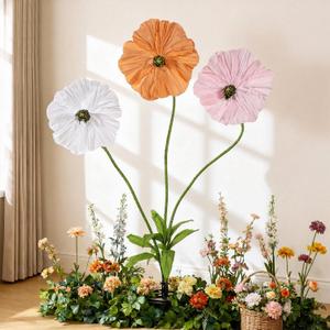 6.1ft Giant Artificial Flowers for Decoration Large Paper Flowers Standing Handcrafted Decoration for Garden Birthday Party Wedding Props Festival Shop Window Display (Mix Color)