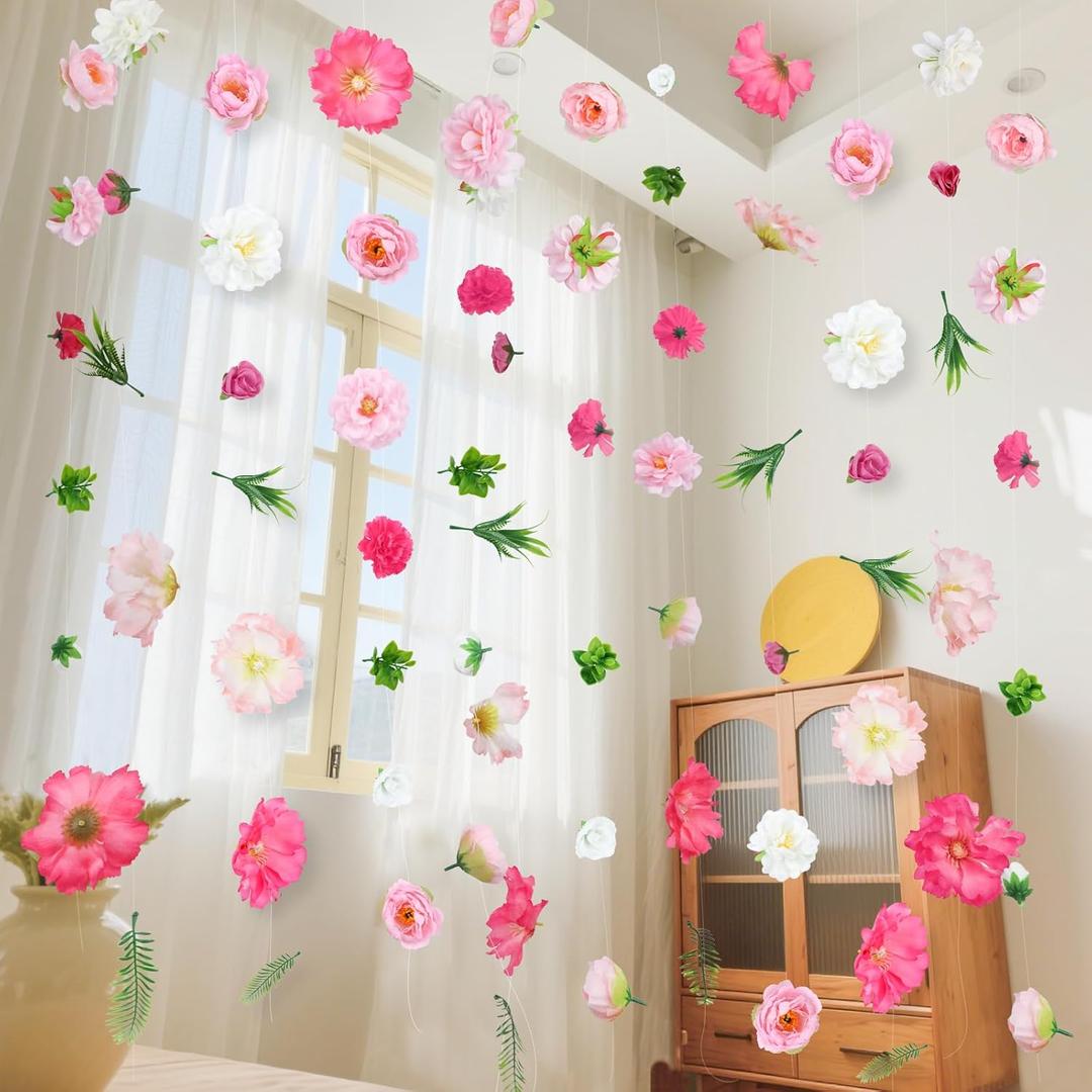 K KUMEED 8 PCS Artificial Flowers Hanging Decorations,Pink Hanging Flowers Garland with Hooks Spring Party Decorations for Wedding Party Background Birthday Baby Shower Home Birthday Decorations