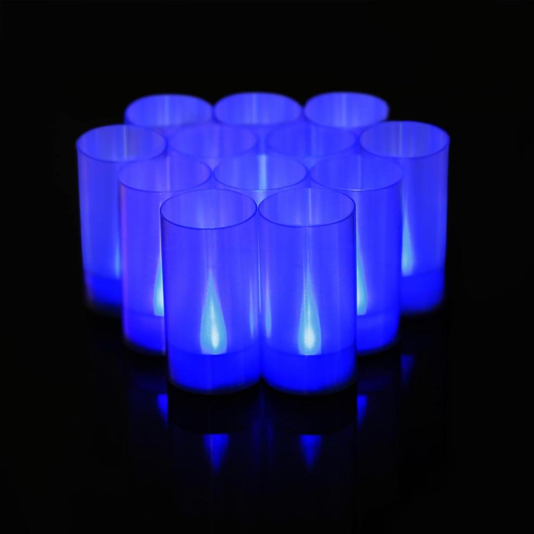 LANKER Flameless Candles, Battery Operated LED Pillar Candles, D1.5 x H3 inch, Romantic Flickering Blue Light, Set of 12 (Blue)