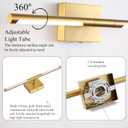 24 Inch Brass Gold LED Bar Bathroom Vanity Light,360 Rotatable Vanity Light Fixtures with Pull Chain Over Mirror,4000K Modern Bathroom Sconces Wall Lighting Picture Light