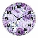 NOMEDOGYIM Purple Flowers Wall Clock Battery Operated Blooming Peony Wall Clock Silent Non Ticking Quality Quartz 10 Inch Round Easy Clock to Read for Home Office 