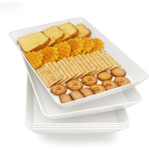Serving Tray Platter, 5 Pcs Food Tray for Veggie Fruit Snack Dessert Cookie Cheese, Food Trays for Party Supplies Display, Plastic Platters for Serving Food, Large White Trays, BPA Free (16.0'' x 11'' (5 Pack))