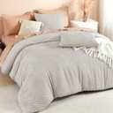 Litanika Linen Grey King Size Comforter Set, 3 Pieces Tufted Boho Farmhouse Bedding Comforter Sets, Lightweight Fluffy Comforter Bed Set for All Season (104x90In Comforter and 2 Pillowcases)
