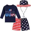 Baby Boys Swimsuit, 3-Piece Toddlers Swimsuit Trunk Long Sleeve Rashguard Swimwear and Sun Hat Set (Blue)