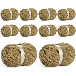 10 Pack Jumbo Chenille Yarn for Crocheting, #10 Super Bulky Baby Soft Yarn for Hand Knitting, 220 yds /70.5 oz Fluffy Chunky Knit Throw Blanket Yarn (Khaki)