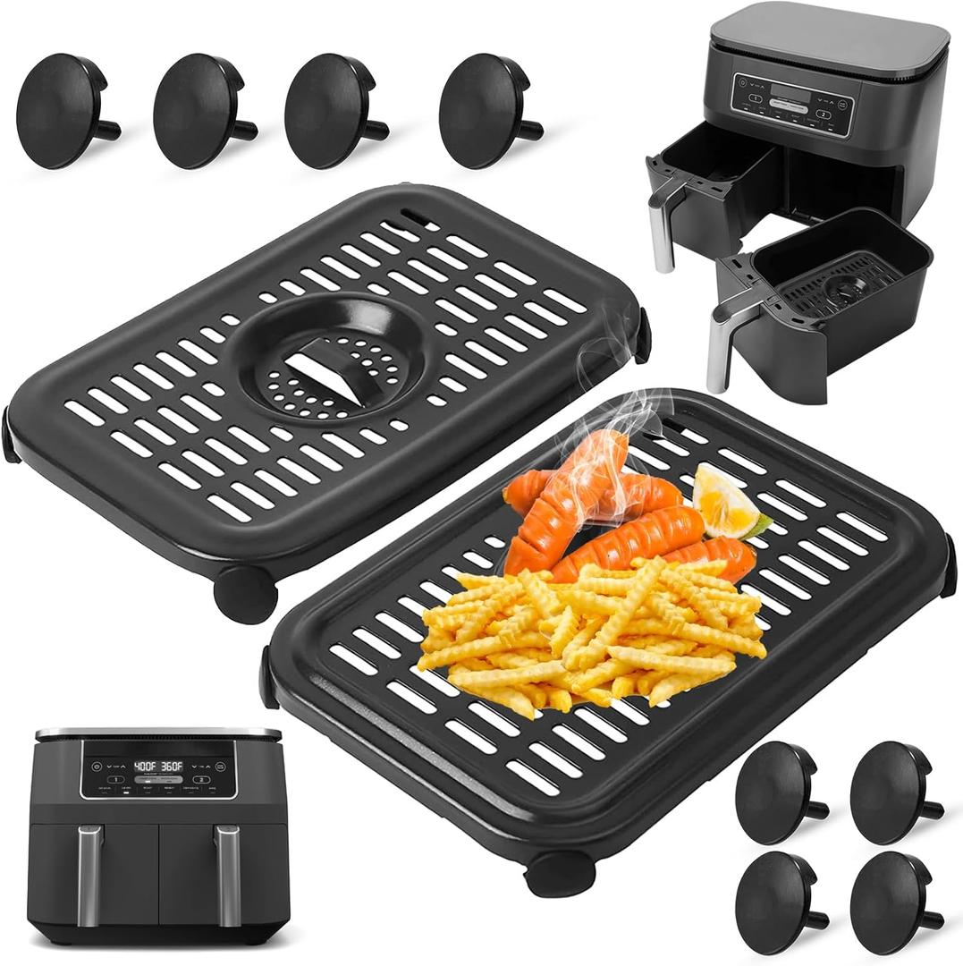 Air Fryer Replacement Parts for Ninja Foodi DualZone Air Fryers, 2 PCS Food Grade Air Fryer Accessories Grill Pan Plate Crisper Plate Rack Tray for Ninja DZ090 DZ201 DZ100 Air Fryer, Dishwasher Safe