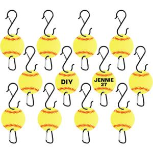 12PCS Softball Bag Fence Hooks, Metal Backpack Hooks with Writable Acrylic Board, Sports Fence Pocket Hook to Hang Baseball Bags, Water Bottles and Hats (Yellow12P)