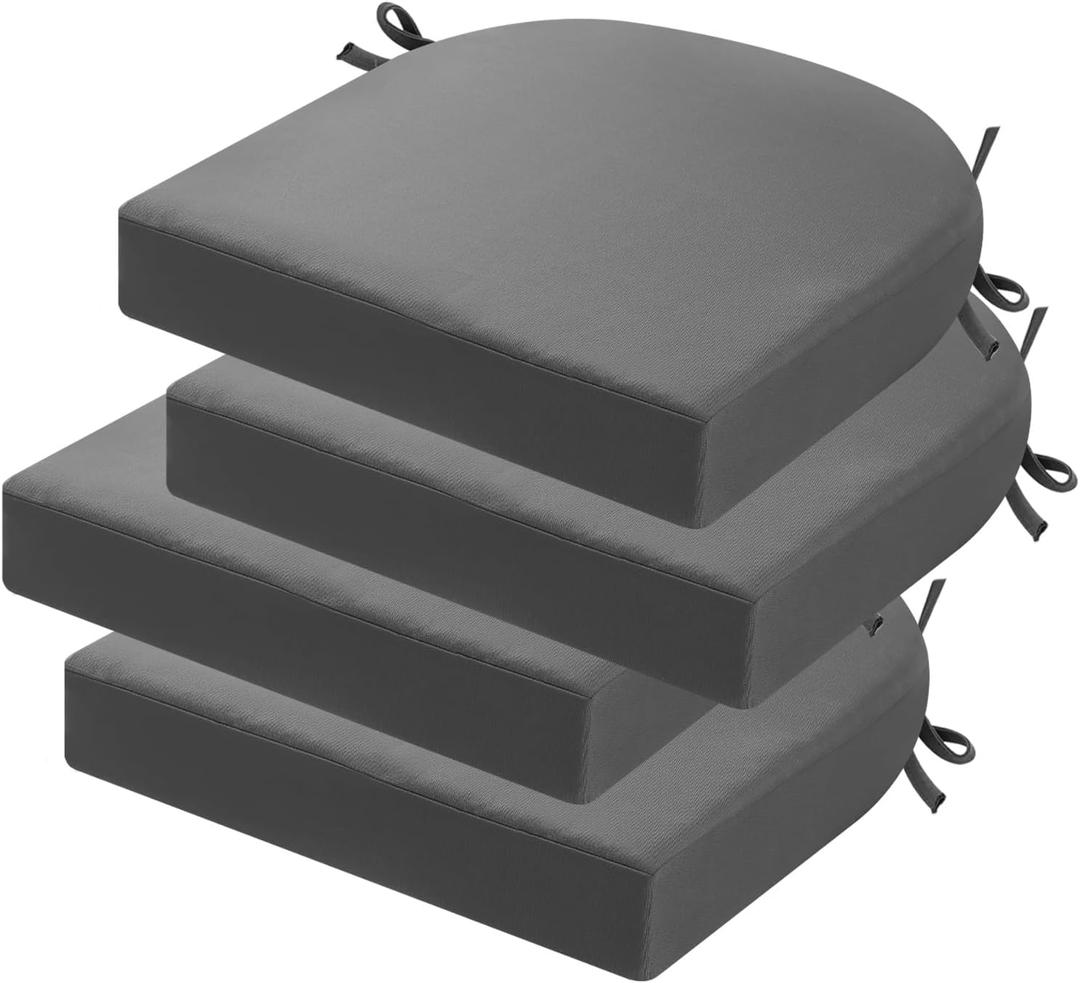 idee-home Outdoor Chair Cushions Set of 4, Thick 19" x 19" x 3" Outdoor Seat Cushions Patio Furniture Waterproof with Ties, Dining Pads (C Medium Grey)