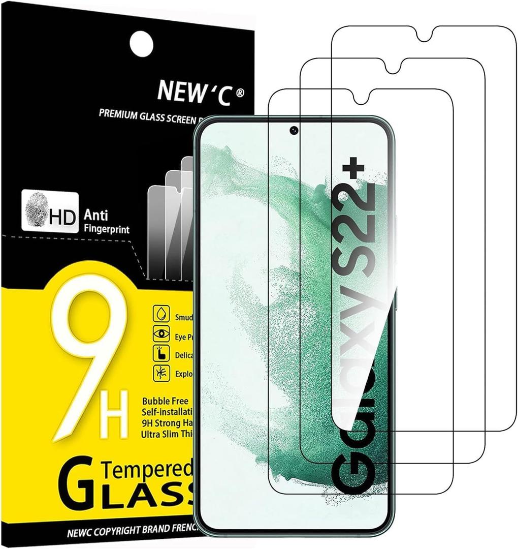 NEW'C 3 Pack Designed for Samsung Galaxy S22+ / S22 Plus, Screen Protector Tempered Glass, Case Friendly Scratch Resistant,Bubble-Free, Ultra Resistant