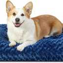 KSIIA Washable Dog Bed Comfy Dog Crate Pad Deluxe Plush Pet Bed Non-Slip Kennel Pad for Small Dogs, 23" x 18", Blue