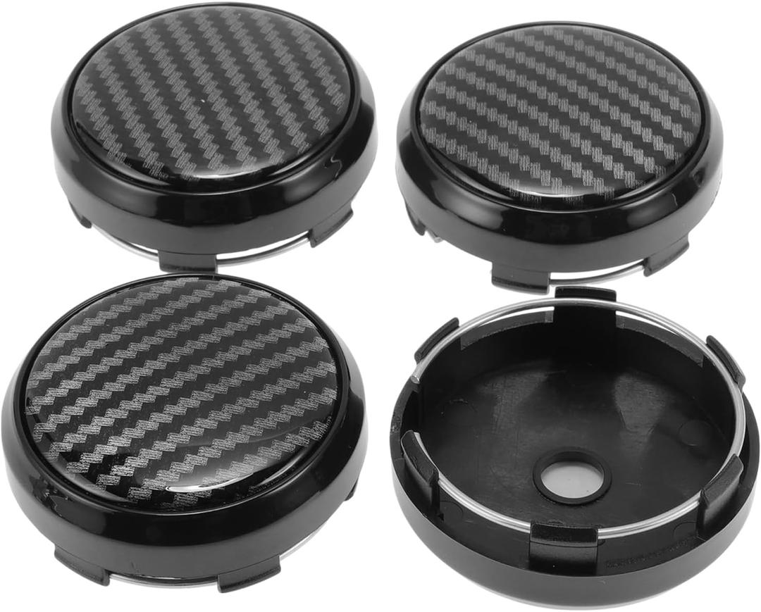 ACROPIX 4 Pcs Wheel Center Caps Hub Caps Rim Center Caps 2.42" 2.60" Wheel Caps Hubcap Center Covers Black Cover with Carbon Fiber Label Plastic 6 Clips Black