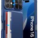 ATATOO for iPhone 16 Case with Card Holder (Store 3-5 Cards) & Slide Camera Cover & RFID Blocking, Military Grade Protection, Rugged Silicone Wallet Case for iPhone 16 6.1", Blue