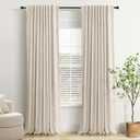 INOVADAY 100% Blackout Curtains 84 Inches Length 2 Panels Set, Back Tab/Rod Pocket Linen Black Out Curtains for Bedroom, Thermal Insulated Window Drapes - Cream, W50 X L84
