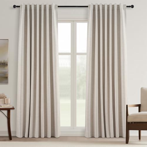 Topfinel Long Linen Curtains 2 Panel Set, Modern Farmhouse Black Out Rustic Curtains for Living Room, Room Darkening Tab Top Noise Reduction Textured Drape Hook&Ring Included