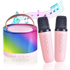 Kids Karaoke Machines for Girls, Mini Karaoke Speaker with 2 Wireless Microphones, Presents for Kids Ages 4-12, Stocking Fillers Gifts For Boys Girls 4, 5, 6, 7, 8, 9, 10, 11 Year Old (Pink)