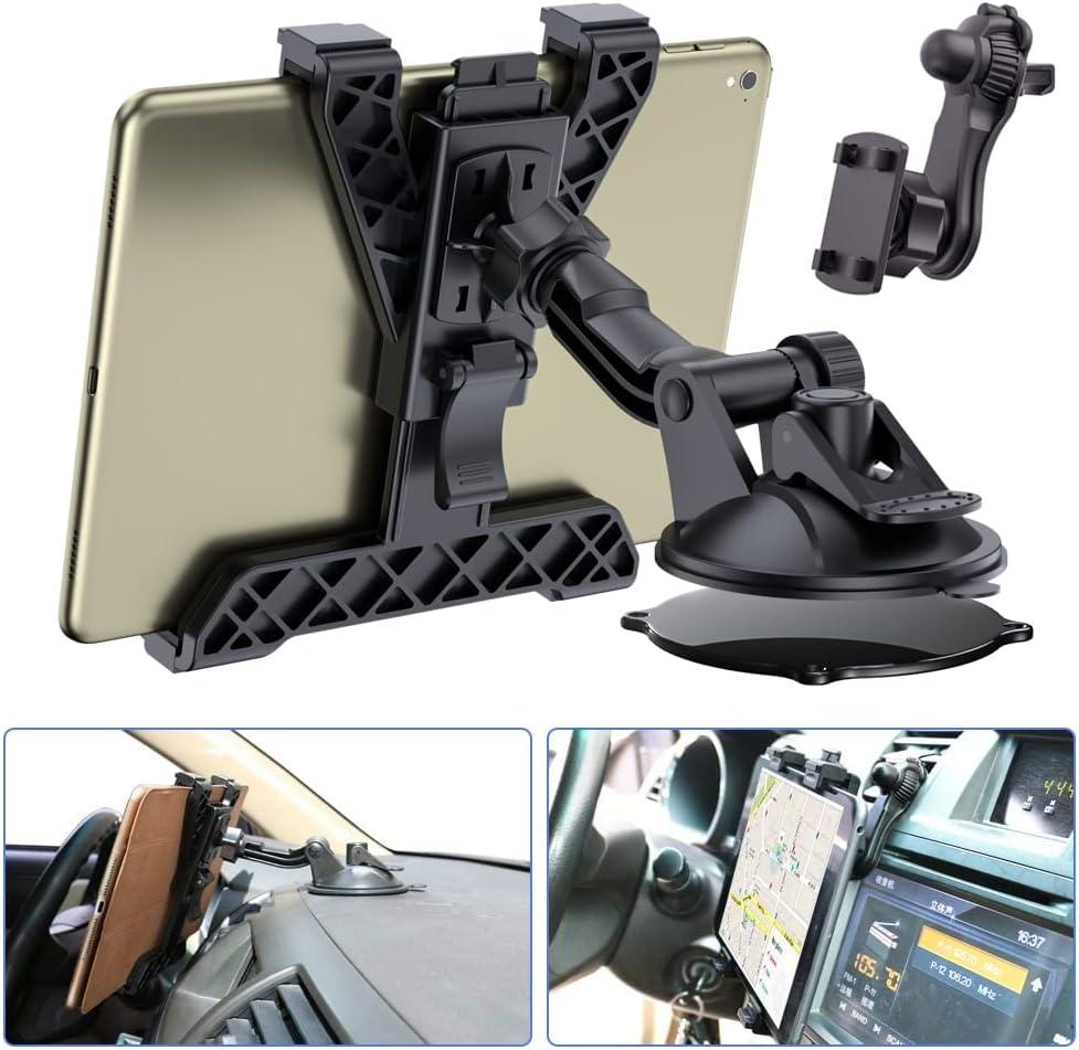 OHLPRO Tablet Holder for Car Dashboard, iPad Car Suction Cup Mount for Truck Windshield Vent with Flexible Arm Clip, for All 7"-11" iPad Samsung Galaxy Tab, 360 Rotation, Black