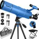 Dianfan Telescope for Kids & Adults, 90mm Aperture 550mm Astronomical Professional Telescope for Adults High Powered, Portable Travel Telescopes for Beginners with Tripod & Adapter, Bag, Folding Stool