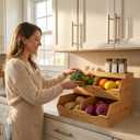 Bamboo Pantry Storage Bins Set 5 Pieces - Stackable Baskets, Potato and Onion Storage, Bamboo Wood Storage Bins for Pantry Baskets Organization and Storage, Kitchen Essential