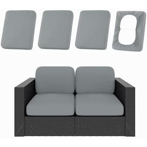 hyha 4Pcs Patio Cushion Covers, Stretch Outdoor Couch Cushion Covers Replacement, Washable Outdoor Chair/Sofa Slipcovers for Patio Furniture Cushions Protector with Elastic Bottom(Gray,Cover Only)