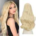 SARLA Clip in U Part Hair Extensions Synthetic Long Wavy Curly Thick Full Head Hairpiece for Women Beach Blonde 24 Inch
