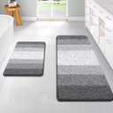 OLANLY Bathroom Rug Set 2 Piece, Soft Absorbent Microfiber Bath Rug Set, Non-Slip, Machine Wash Dry, Plush Shaggy Bath Mats for Bathroom (47"x20"+24"x16", Grey)