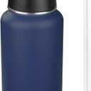 Insulated Water Bottle With Straw,32 oz Vacuum Insulated Stainless Steel Sports Water Flask, Keeps Cold and Hot, Metal Water Bottle Wide Mouth for Gym Travel Camping (Nave blue)