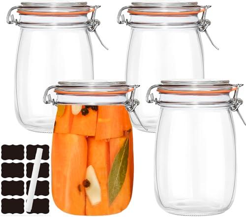 SAJKUERO 32 oz Pickling Jars with Airtight Lids,4 Pack Airtight Glass Pickle Jars Wide Mouth,Air Tight Glass Storage Containers for Canning,Pickling,Fermenting : Home & Kitchen