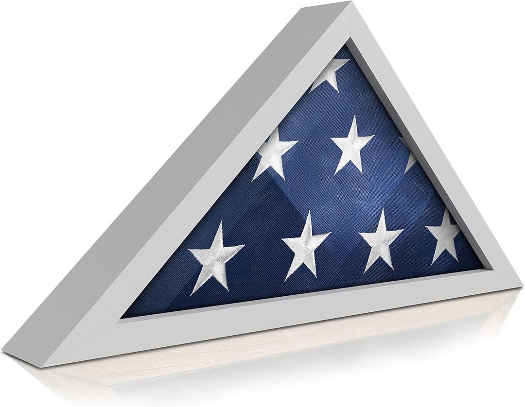 HBCY Creations Flag Display Case for 5' x 9.5' American Veteran Burial Flag Solid Wood White Frame with Glass Front with Wall Mount or Standing Display, Flag Box Display Case for Burial Flag