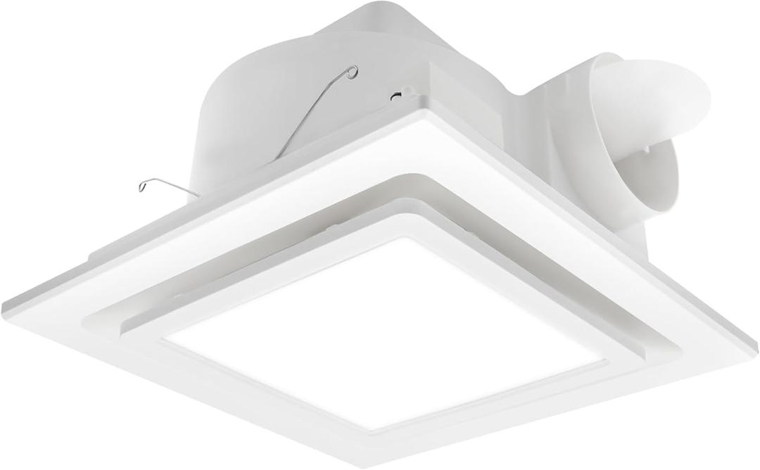 Bathroom Exhaust Fan with Light,9.8 in Panel,6000K 12W Square LED,117CFM 0.7 Sones 4 Inches Duct 115V,Quiet Bathroom Ventilation Exhaust Fan for Shower/Restroom/Office/Home (6000K LED)