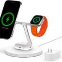 Belkin MagSafe Charger, 3-in-1 Wireless Charging Stand, 2ND GEN, 33% Faster for Apple Watch, iPhone 16, iPhone 15, iPhone 14 Series, AirPods - MagSafe Charging Station for Multiple Devices - White