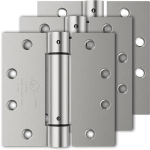 3 Pack Self Closing Door Hinges, 4.5" x 4.5" Spring Loaded Hinges with Square Corners, Adjustable Tension for Garage, Front Door, Back Door, for Left and Right Hand Door, UL Listed (Brushed Nickel-square)