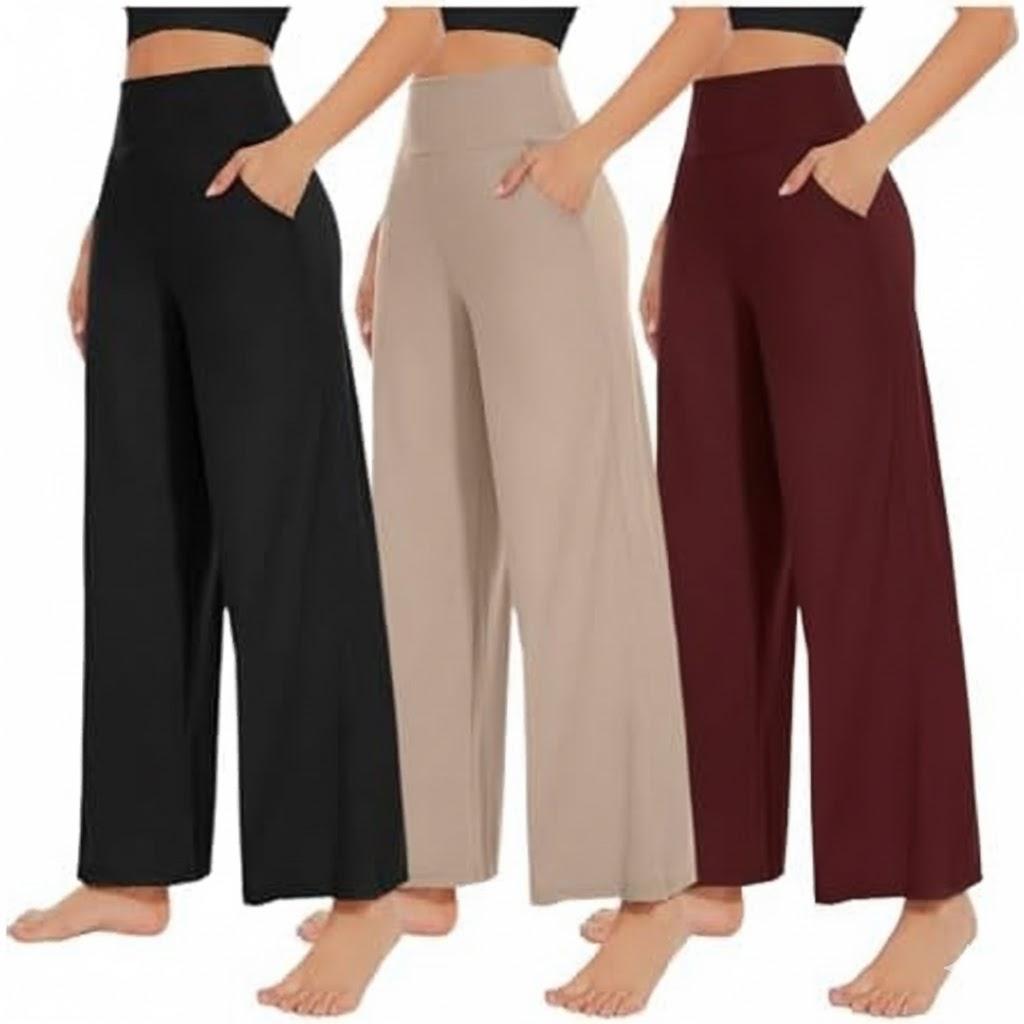 NEW YOUNG 3 Pack Women's Wide Leg Pants with Pockets High Waist Loose Sweatpants Casual Lounge Yoga Workout Palazzob 2XL