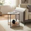 L Round Marble End Table – Solid Acacia Wood Shelf, Open Storage Side Table for Living Room, Bedroom, Entryway, Small Spaces – Nightstand, Plant Stand, Modern Accent Table with Metal Frame
